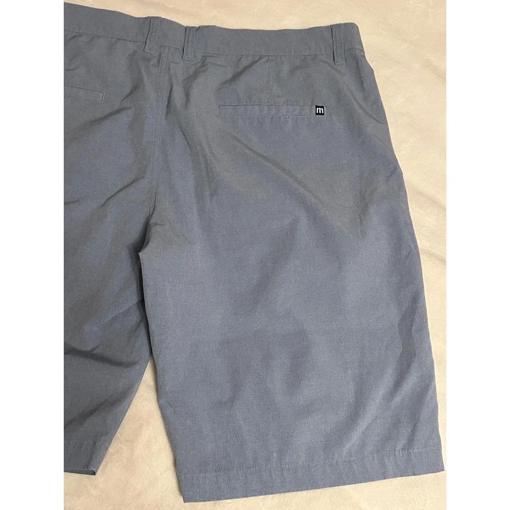 Travis Mathew Mens Golf Shorts Blue Micro Check Stretchy Sz 36 Preppy Athleisure